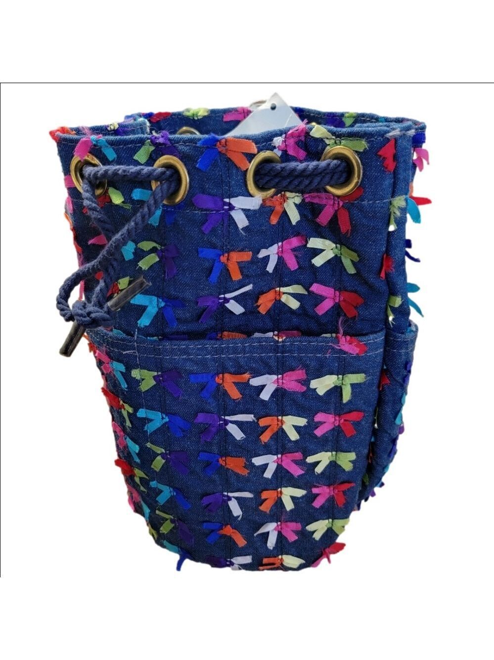 Vintage Denim & Bows Bucket Bag Purse NWT